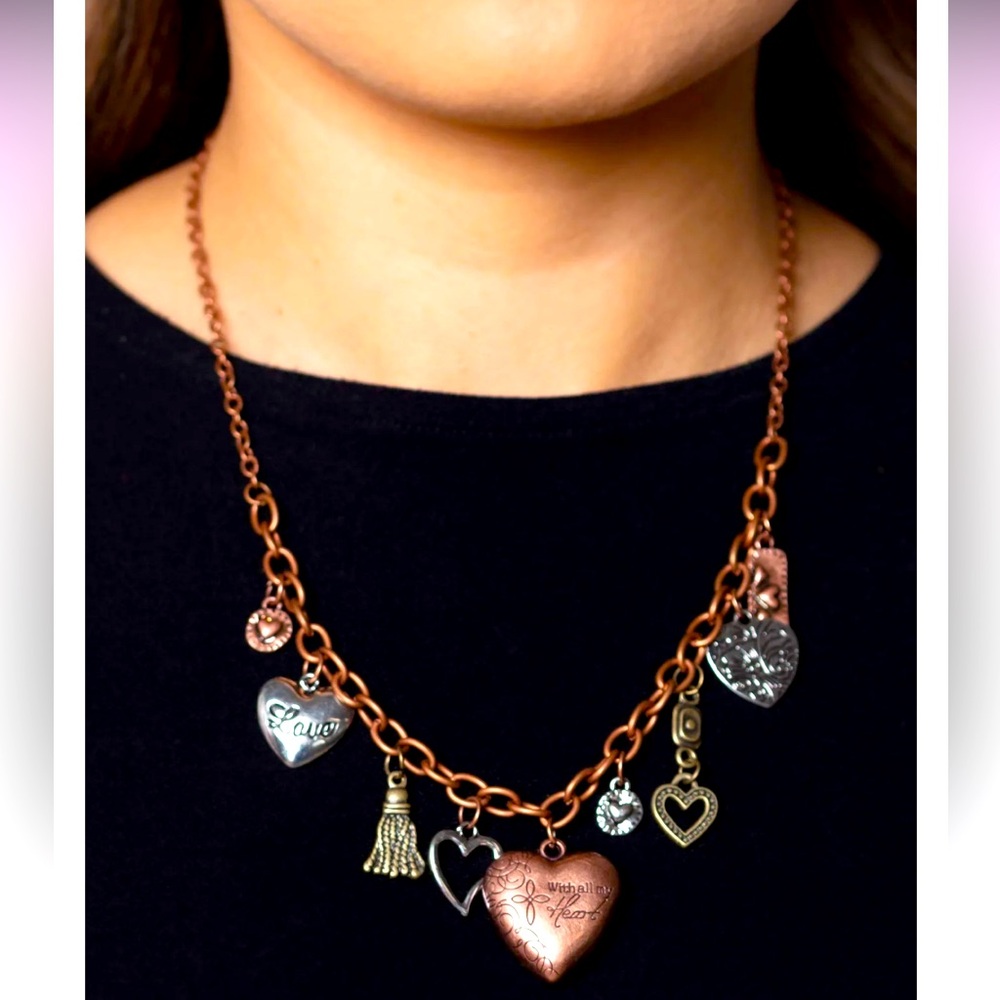 🤎🙏🤎 “HEART OF WISDOM” MULTI BRASS COPPER & SILVER CHARM NECKLACE - PAPARAZZI❗️ - Picture 5 of 5